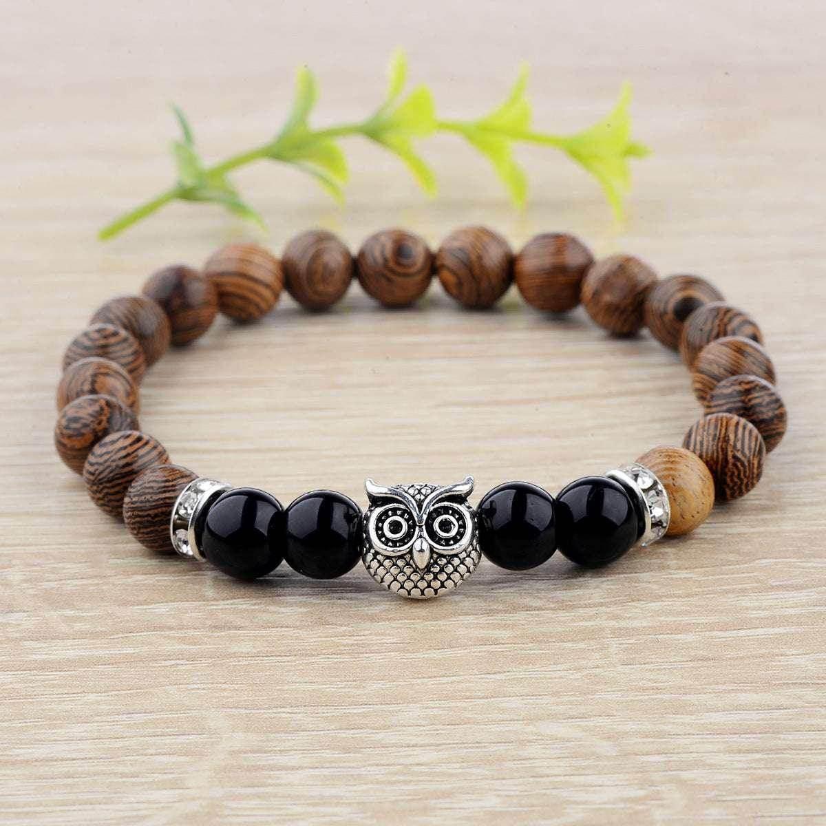 Owl Frosted Stone Wood Grain Bracelet – Unisex - ZA-Zola