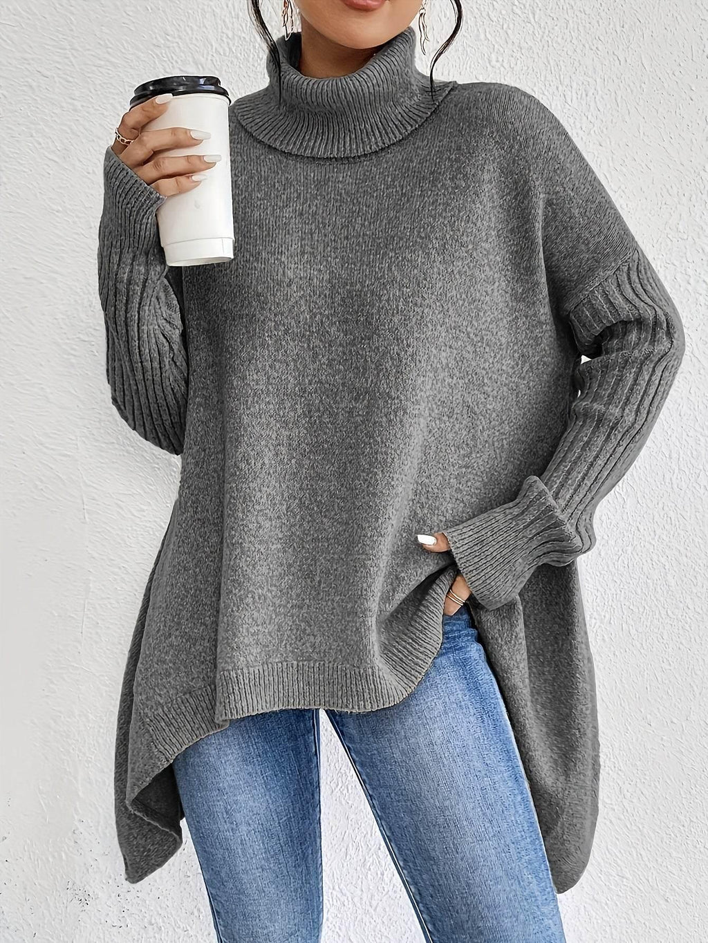 Irregular Turtleneck Sweater | Winter Loose Knit Pullover Women - ZA-Zola