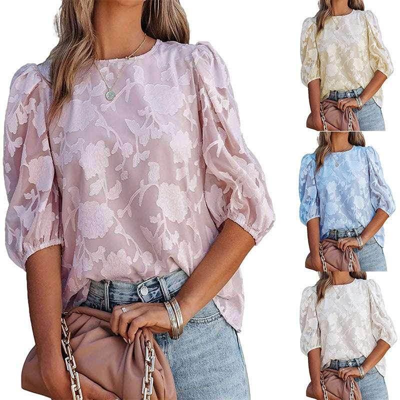 Puff Sleeve Chiffon Top | Floral Sweet Pullover - ZA-Zola