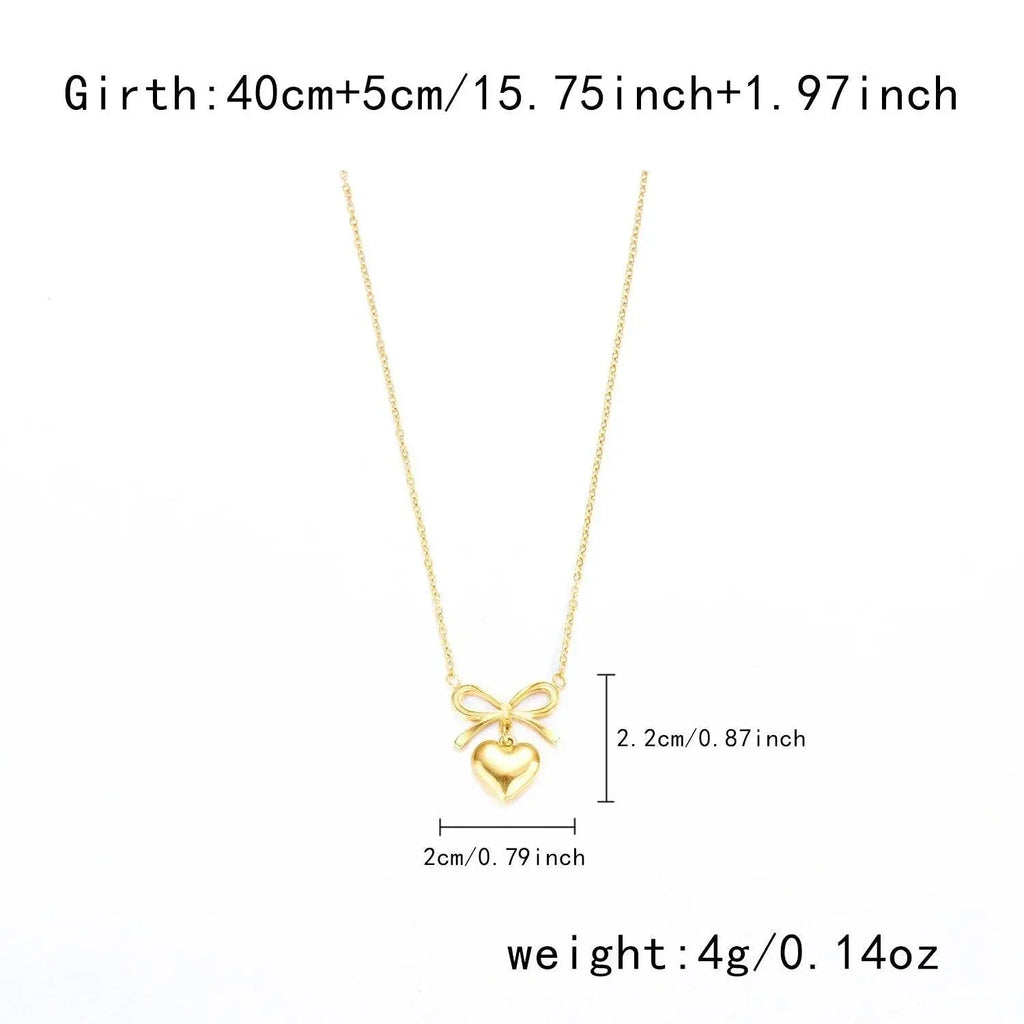 Stainless Steel Heart Bowknot Charm Necklace – Women's Fashion - ZA-Zola