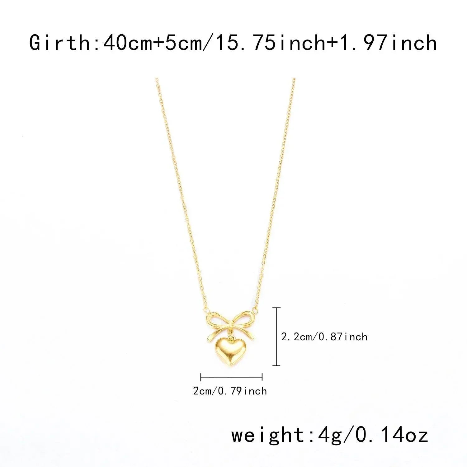 Stainless Steel Heart Bowknot Charm Necklace – Women's Fashion - ZA-Zola