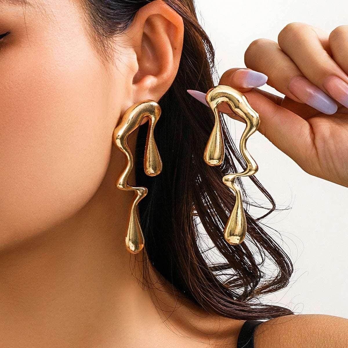 Liquid Metallic Water Drop Ear Studs | Shop Now - ZA-Zola - ZA-Zola