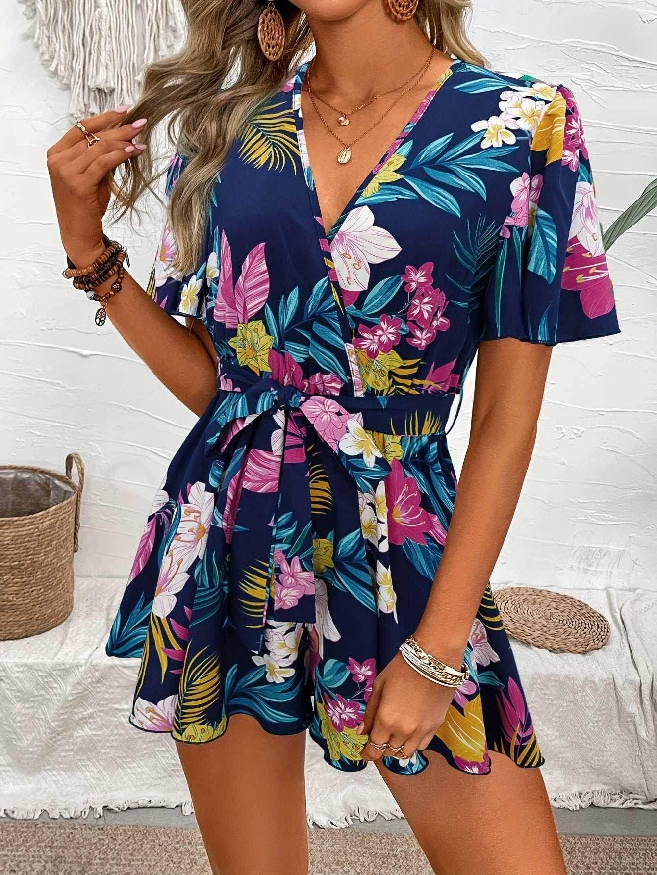 Beach Ruffle Sleeve Printed Jumpsuit – Summer Chic - ZA-Zola