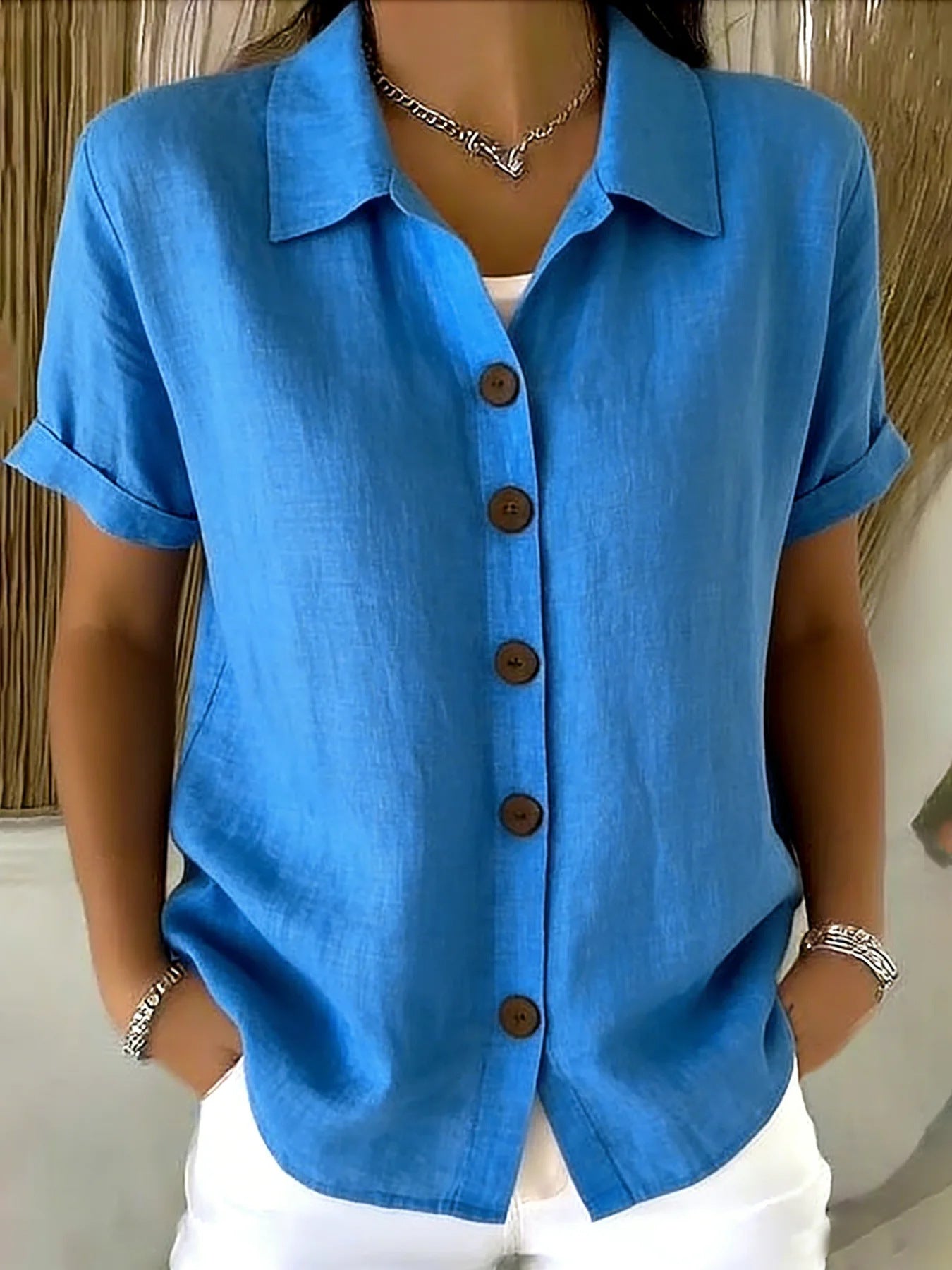 Lapel Button Linen Blend Shirt | Women Long Sleeve