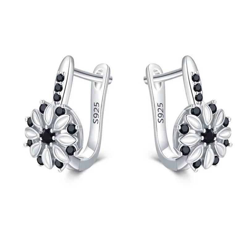 Copper Zircon Flower Earrings for Women – Black - ZA-Zola
