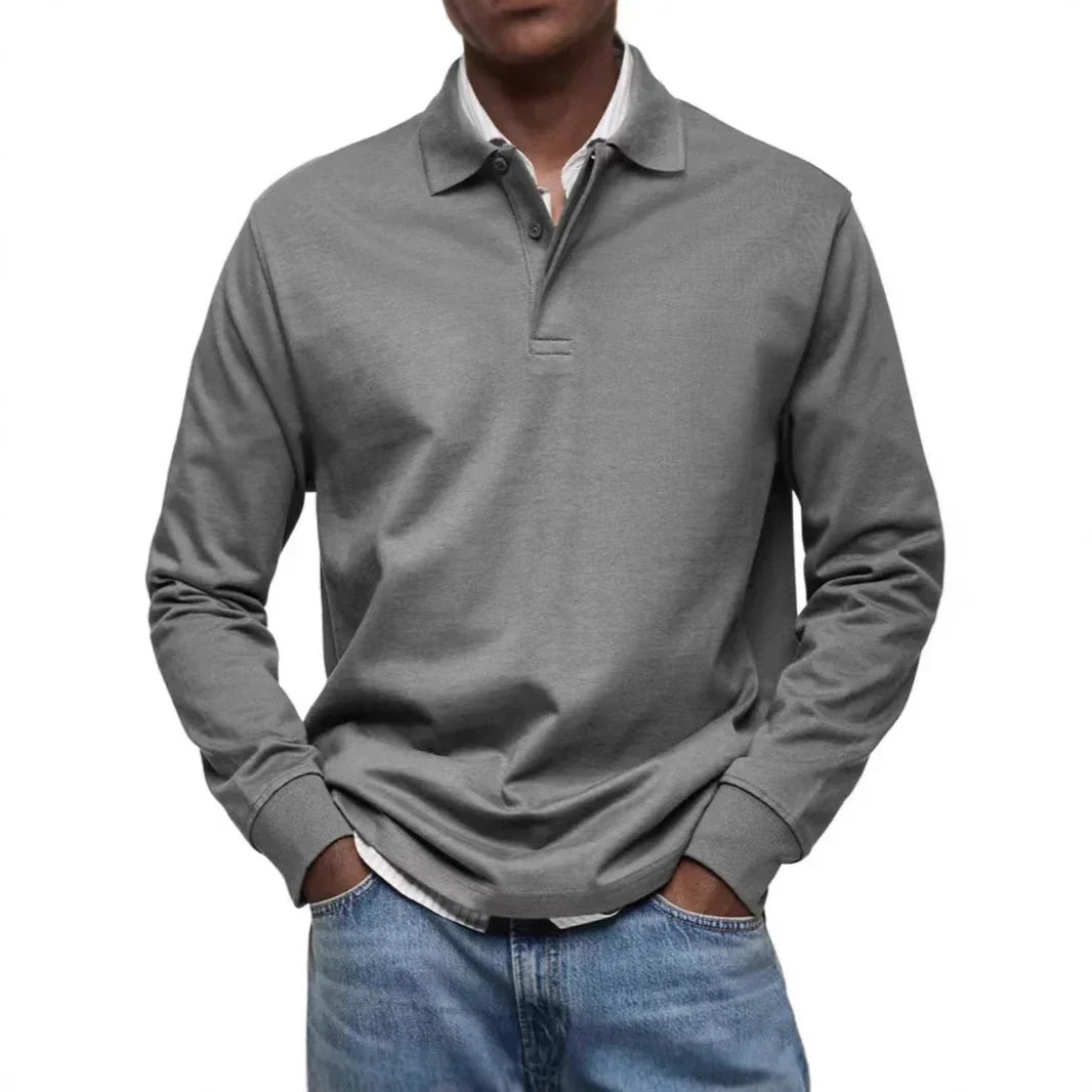 Men’s Casual All-Matching Long Sleeve Button Shirt – Solid Cotton Blend Regular Fit