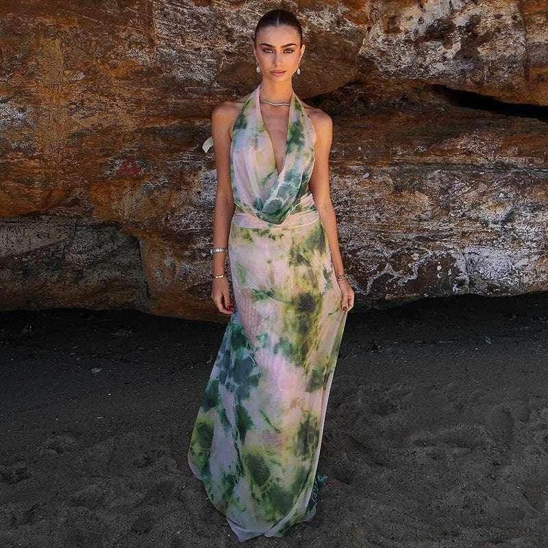 Women's 2pcs Tie Dye Deep V-Neck Backless Beach Set - ZA-Zola