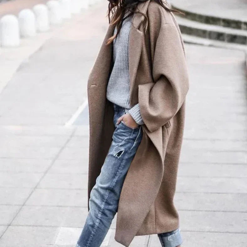 Fashion Long Lapel Coat for Women – Warm Solid Color Winter Coat - ZA-Zola