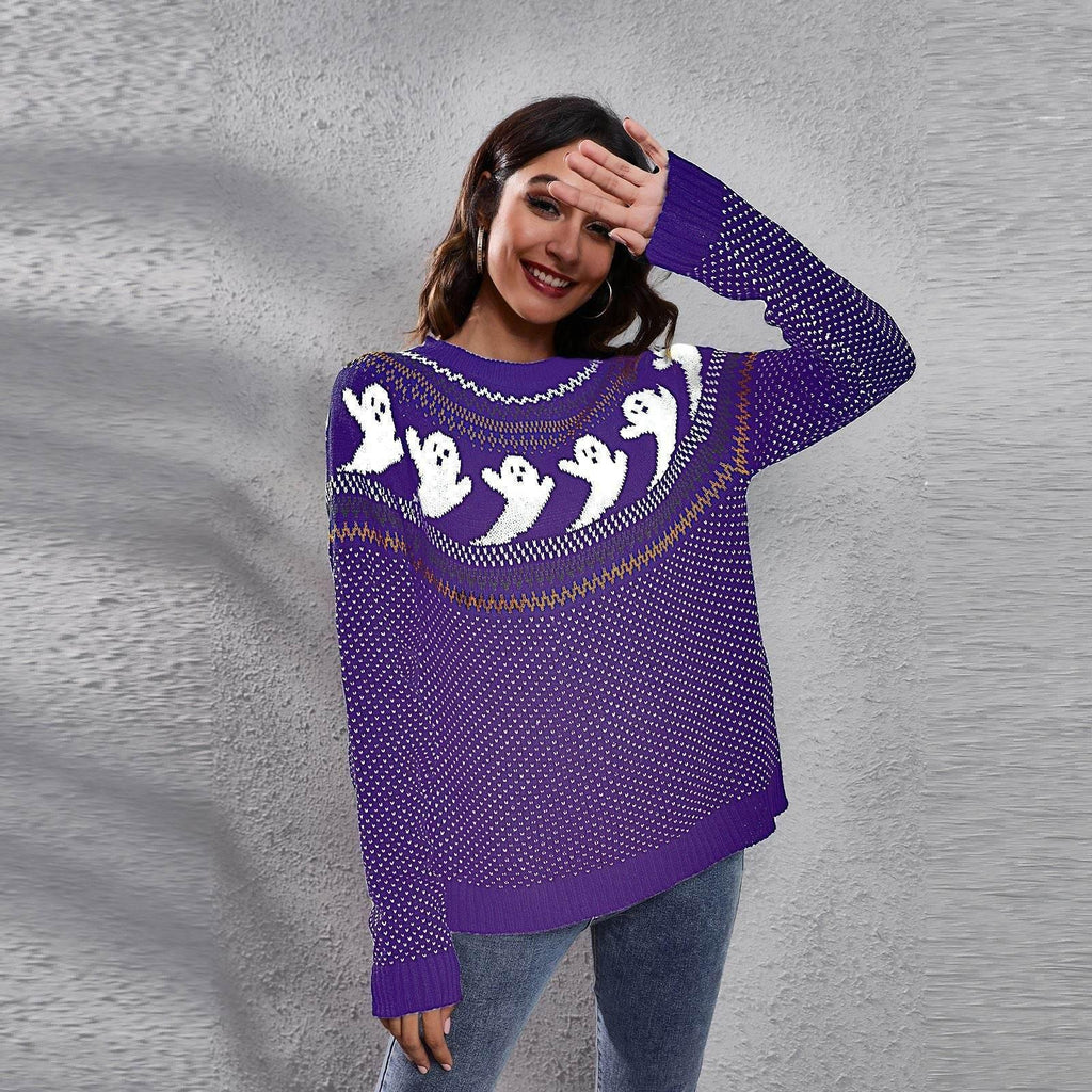 ZA-Zola Halloween Ghost Polka Dot Pullover Sweater - ZA-Zola