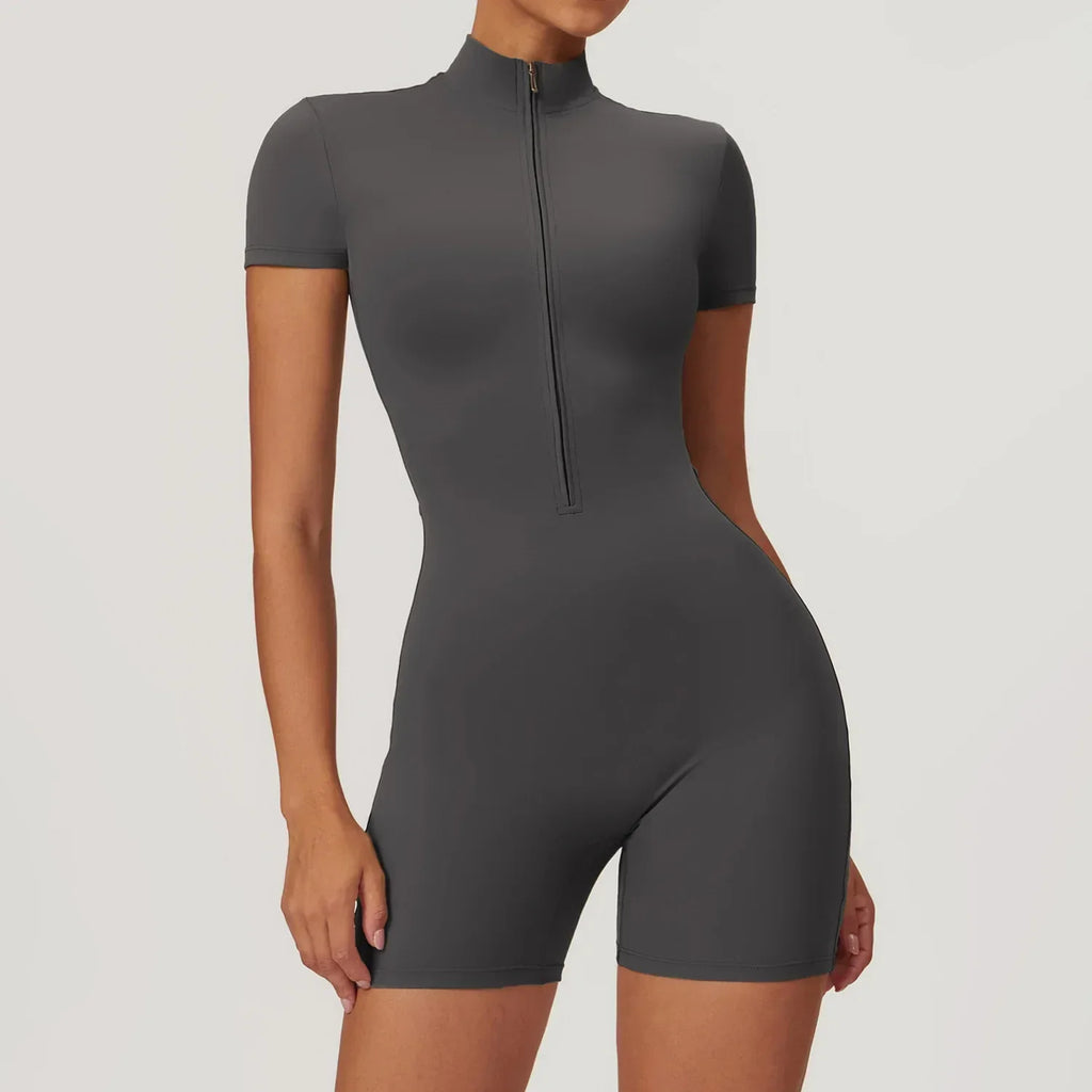 Zipper Short Sleeve Yoga Jumpsuit for Women - ZA-Zola