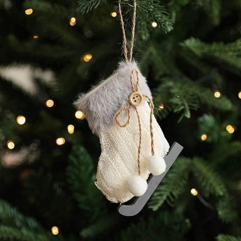 White Plush Christmas Ornament Tree Pendant Gloves & Sled - ZA-Zola