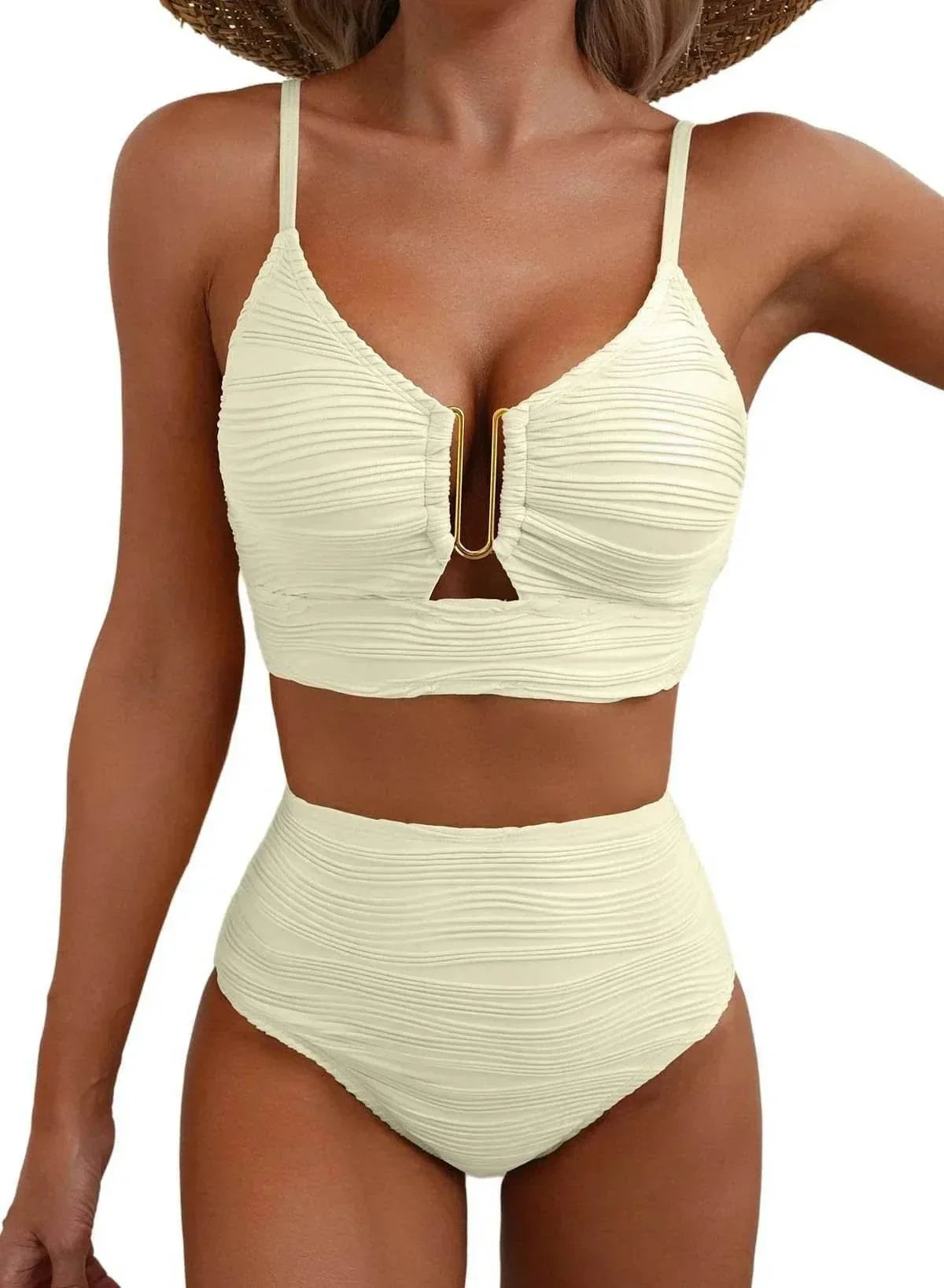 V-Neck Hollow High Waist Bikini Set for Women | S–XL - ZA-Zola