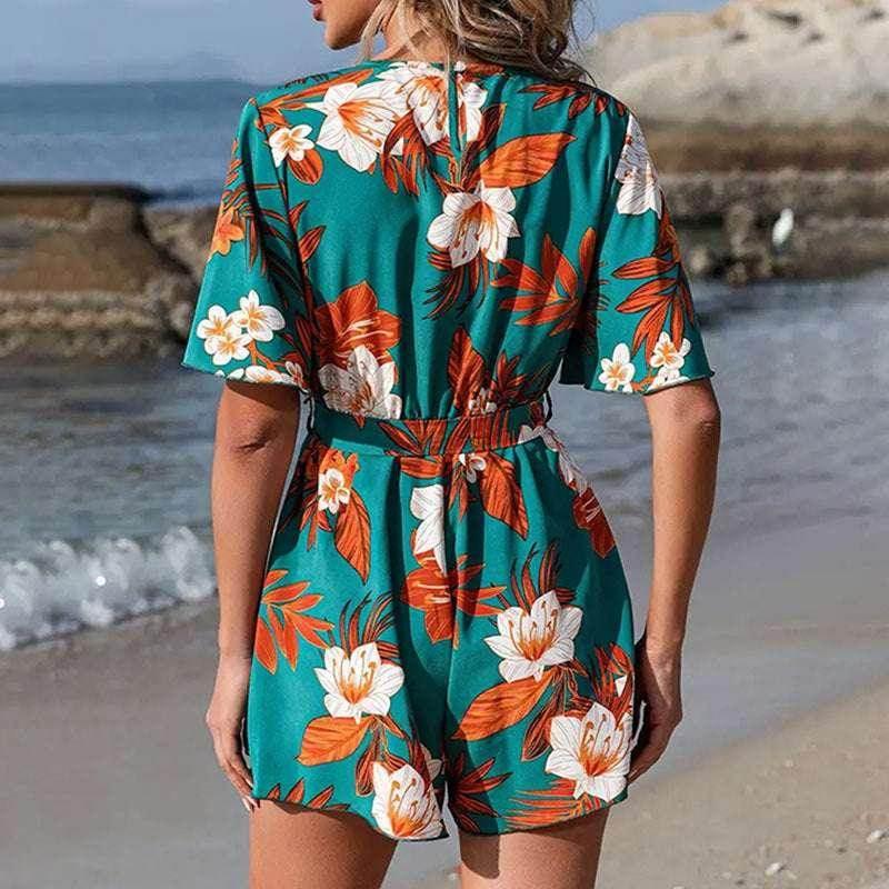 Beach Ruffle Sleeve Printed Jumpsuit – Summer Chic - ZA-Zola