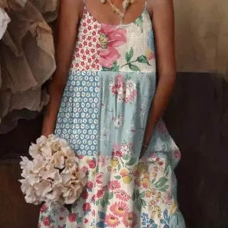 Floral Art Print Holiday Dress – Long Sleeve Sling Style (S–5XL) - ZA-Zola