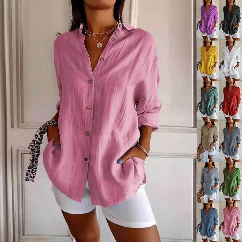 Pleated Lapel Long Sleeve Shirt for Women - ZA-Zola