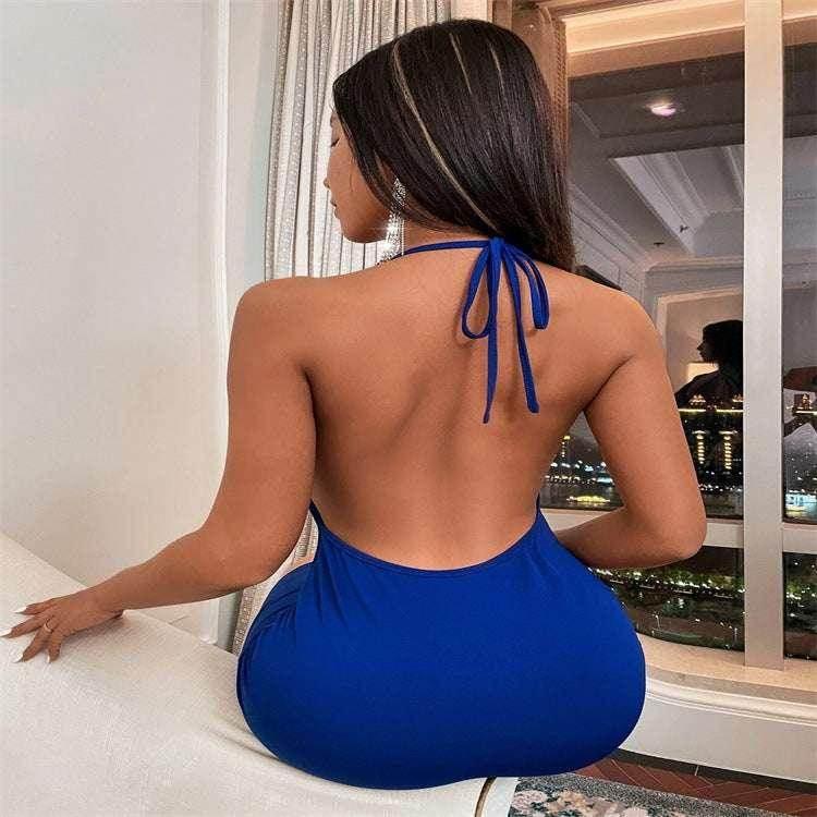 Summer Deep V-neck Backless Halter Dress - Stylish Midi - ZA-Zola