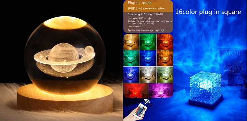 LED Water Ripple Ambient Night Light | RGB Crystal Projection Lamp 
