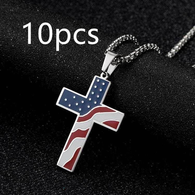 Men’s Flag Cross Necklace – Sleek Stainless Steel - ZA-Zola