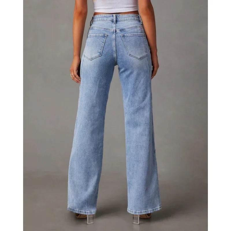 Casual Patchwork Wide‑Leg Jeans for Women - ZA-Zola