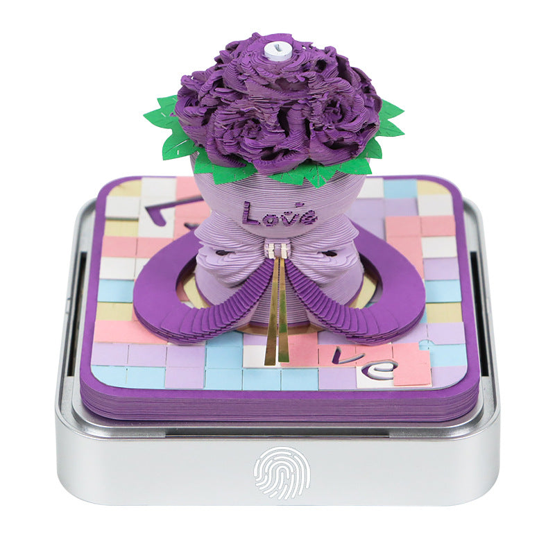 Paper Sculpture Calendar Rose 3D Sticky Notes Desktop Ornament