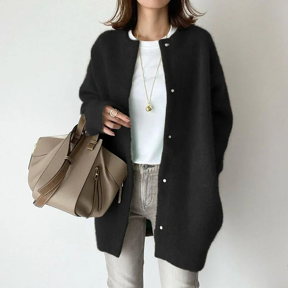 Loose Round Neck Cardigan Women Casual Knit Coat - ZA-Zola