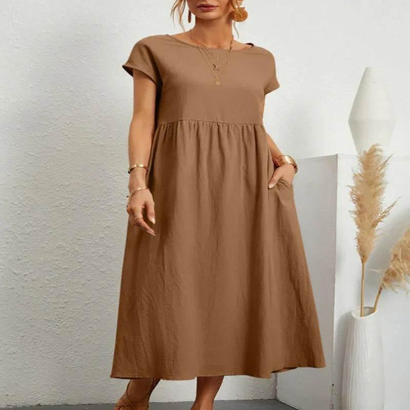Sleeveless Cotton Linen Pocket Dress – Loose Fit - ZA-Zola