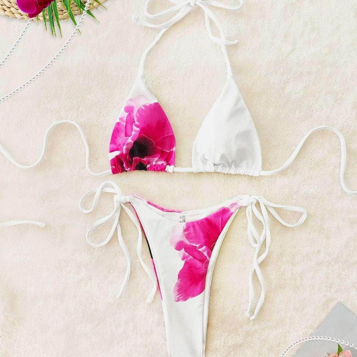 Printed Bandage Skirt Bikini – 3-Piece White Swimsuit - ZA-Zola
