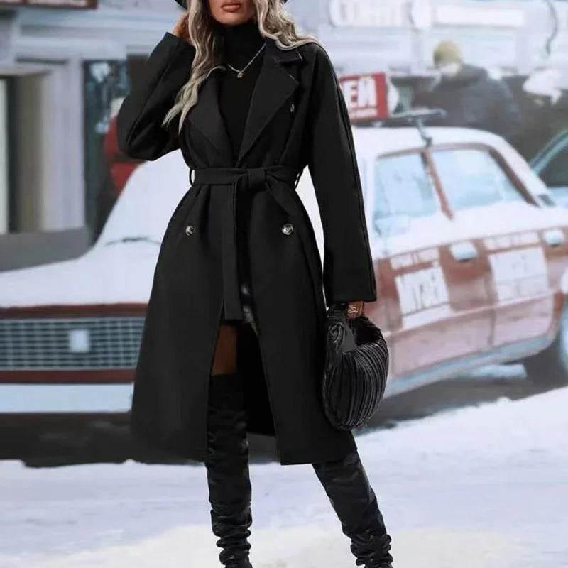 Lapel Double-Breasted Trench Coat with Belt – Women’s Winter - ZA-Zola