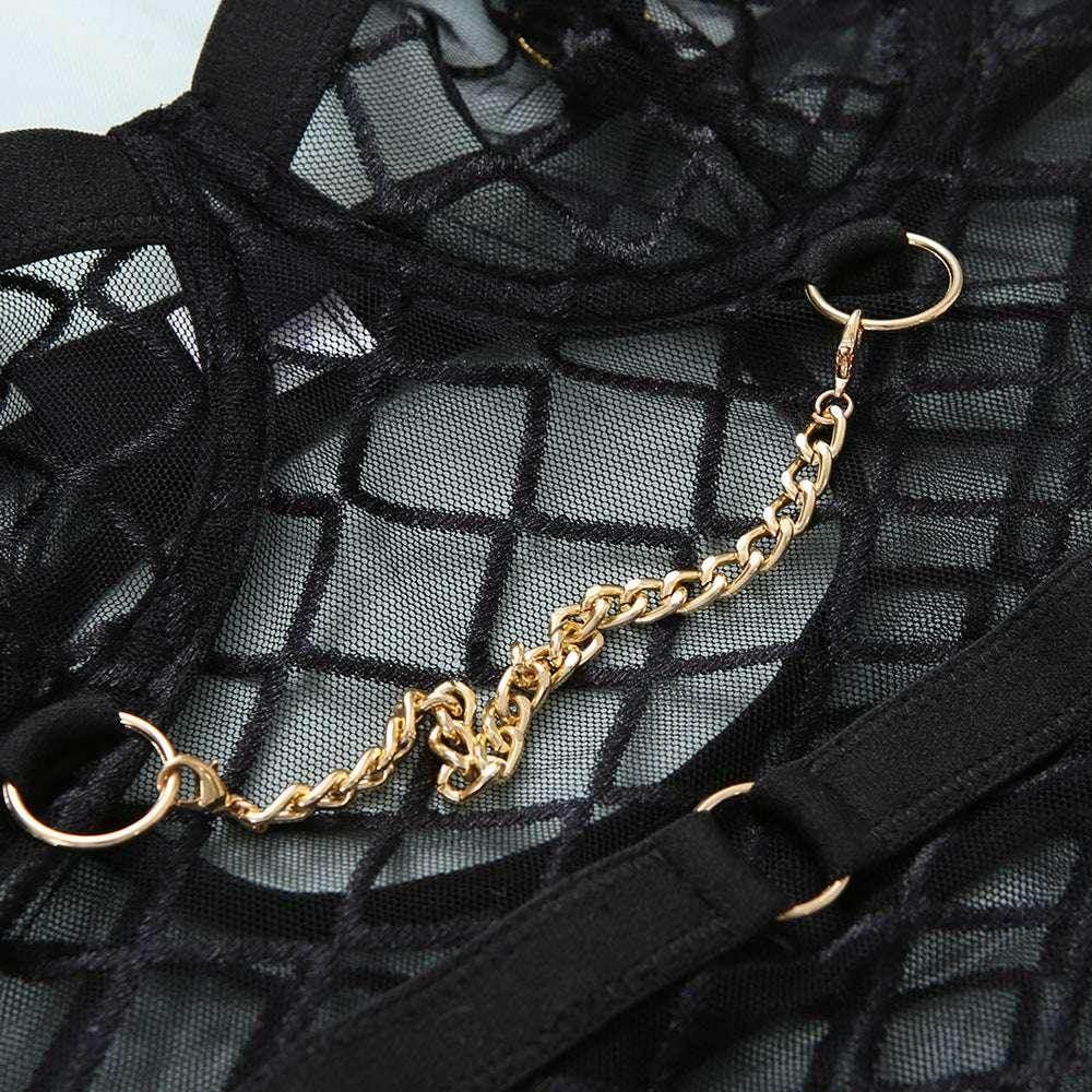 Mesh See-Through Underwear Set with Metal Chain - ZA-Zola
