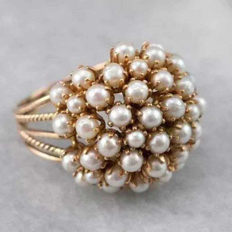 Hollow Cutout Pearl Ring in Gold – Unisex Style - ZA-Zola
