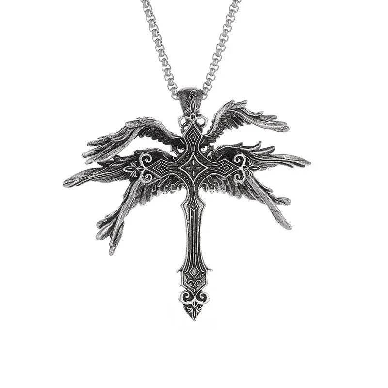 Vintage Angel Wings Cross Pendant Necklace - ZA-Zola