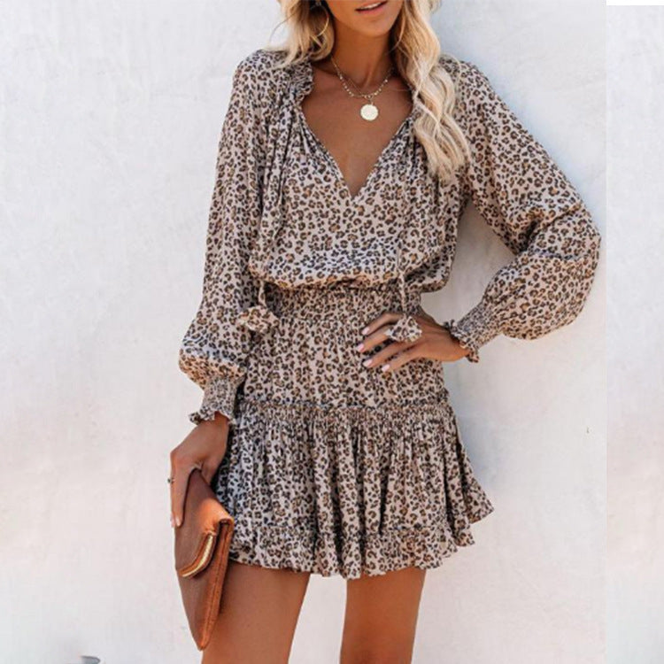 Floral Print Puff Sleeve Long Sleeve Dress – Fashion Patchwork Waist Tie Women's Clothing