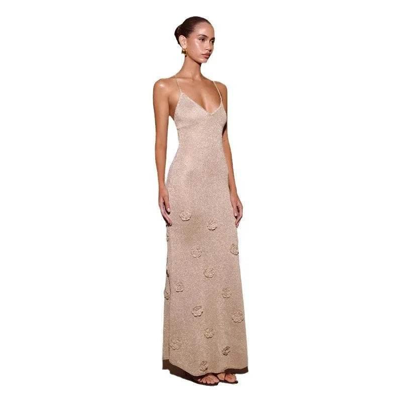 Knitted Floral Crochet Glitter Dress – Elegant & Chic - ZA-Zola