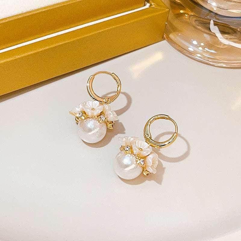 Korean Shell Flower Pearl Earrings – S925 Silver - ZA-Zola