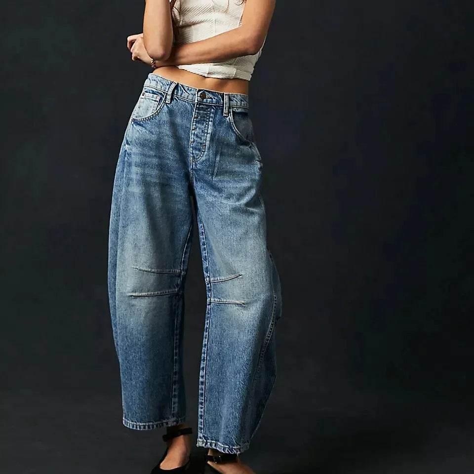 Mid-Rise Barrel Jeans with Wide-Leg Fit - ZA-Zola