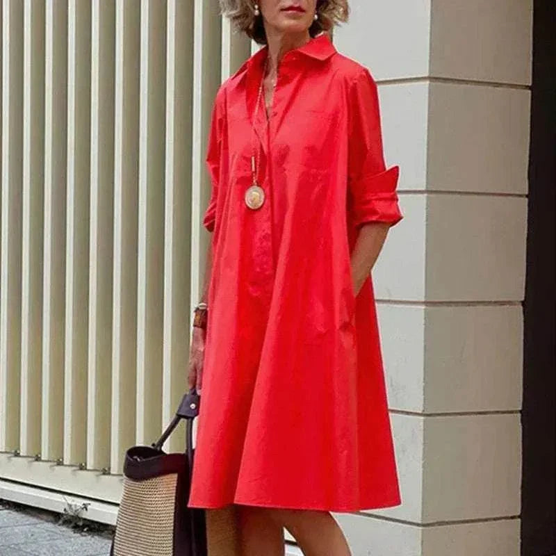 Solid Color Long Sleeve Shirt Dress for Women - ZA-Zola