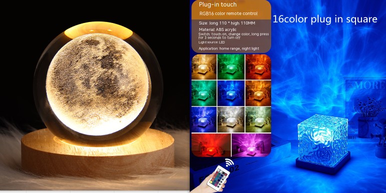 LED Water Ripple Ambient Night Light | RGB Crystal Projection Lamp 