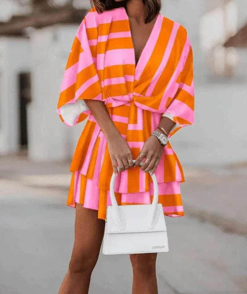 Floral V-Neck Loose Cake Dress – Summer Charm - ZA-Zola