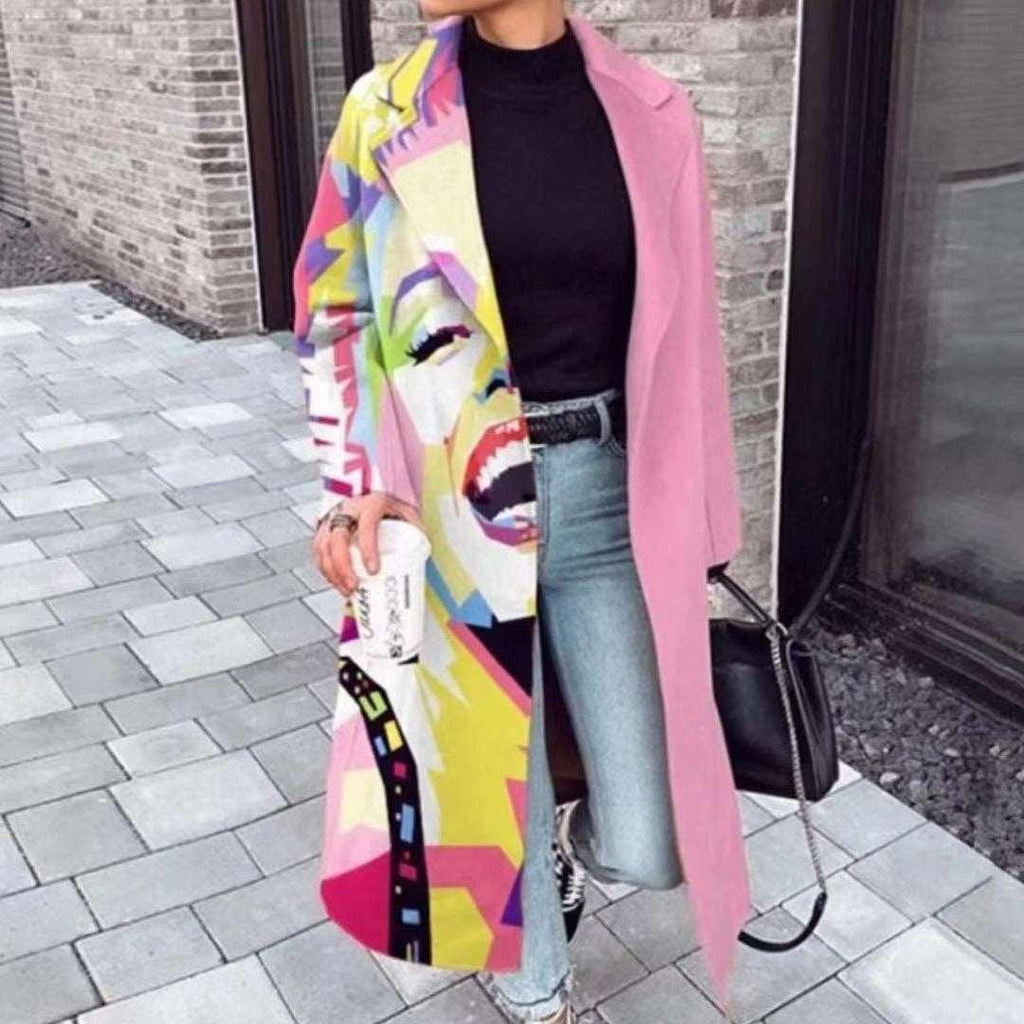 Women Plaid Long Coat Color Match Loose Fit - ZA-Zola