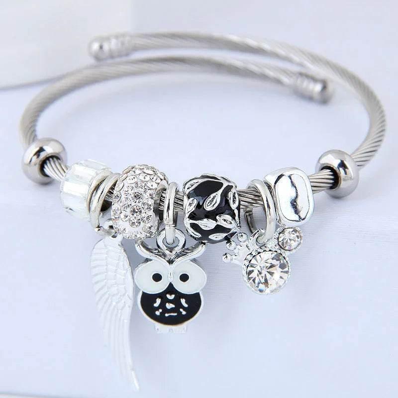 Owl Angel Wings Beaded Stainless Steel Bracelet - ZA-Zola