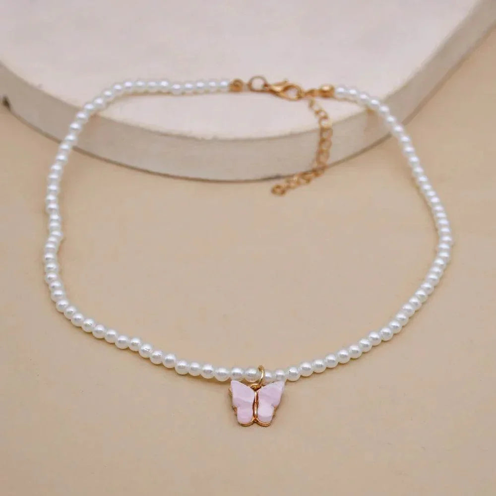 Elegant Pearl Choker with Butterfly Pendant - ZA-Zola