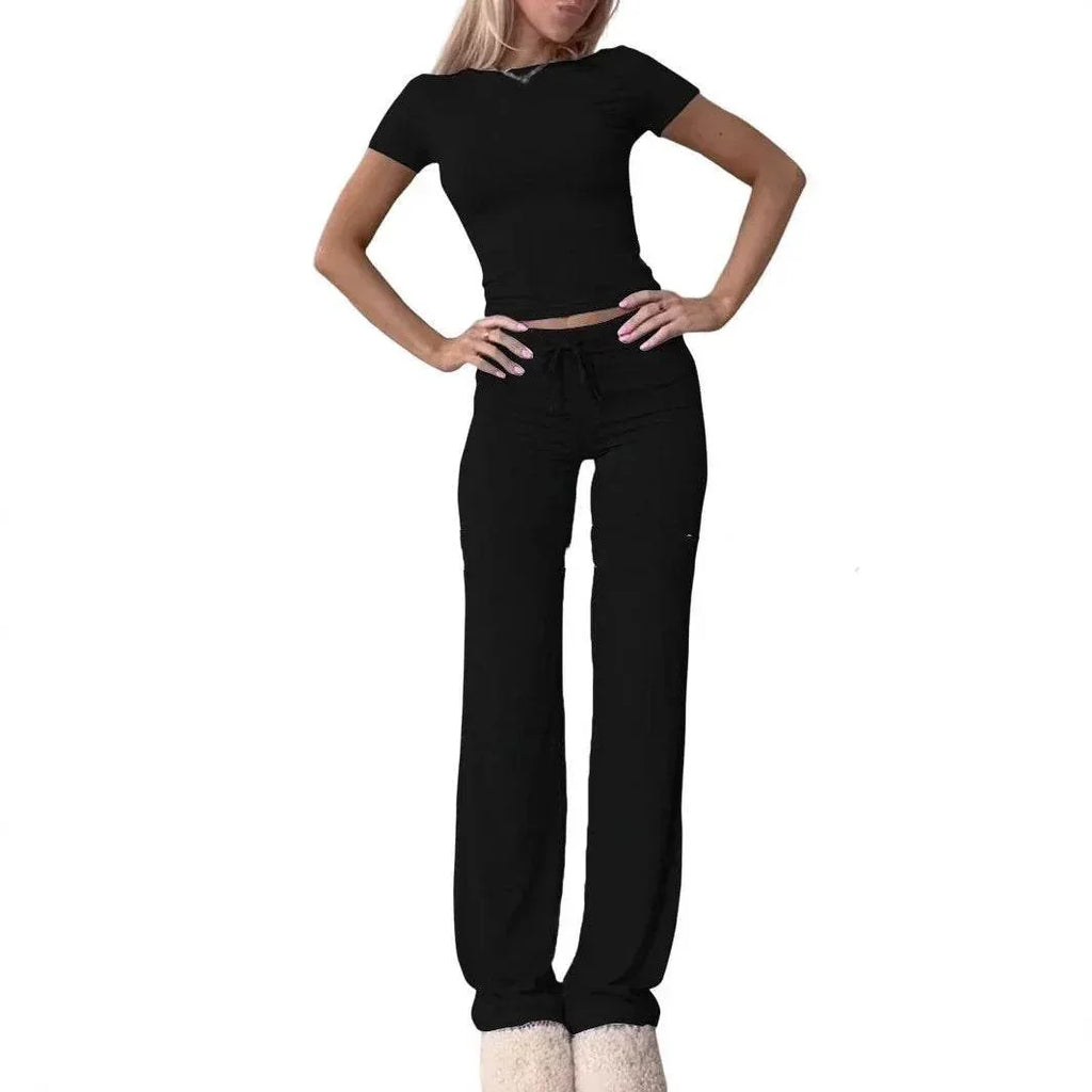 Comfy Two-Piece Lounge Set – Short Sleeve & Pants - ZA-Zola