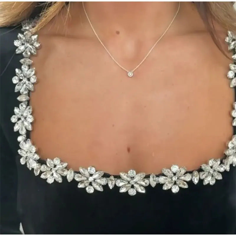 Christmas Dress Women | Square Neck Rhinestone A-Line Mini Dress