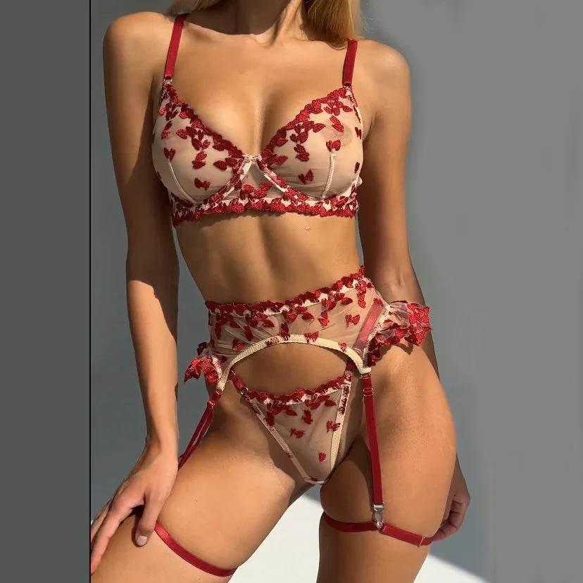 4PCs Love Embroidered Mesh Lingerie Set | Shop Now - ZA-Zola