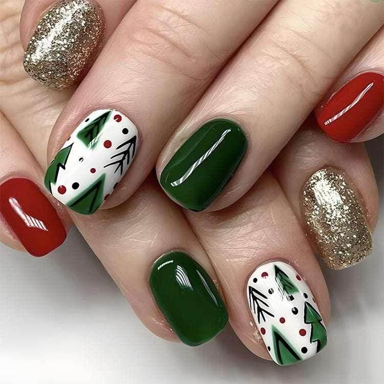 24pcs Christmas False Nails – Festive Snowflake Design - ZA-Zola