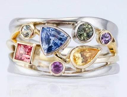 Multicolor Wavy Geometric Zircon Women's Ring - ZA-Zola