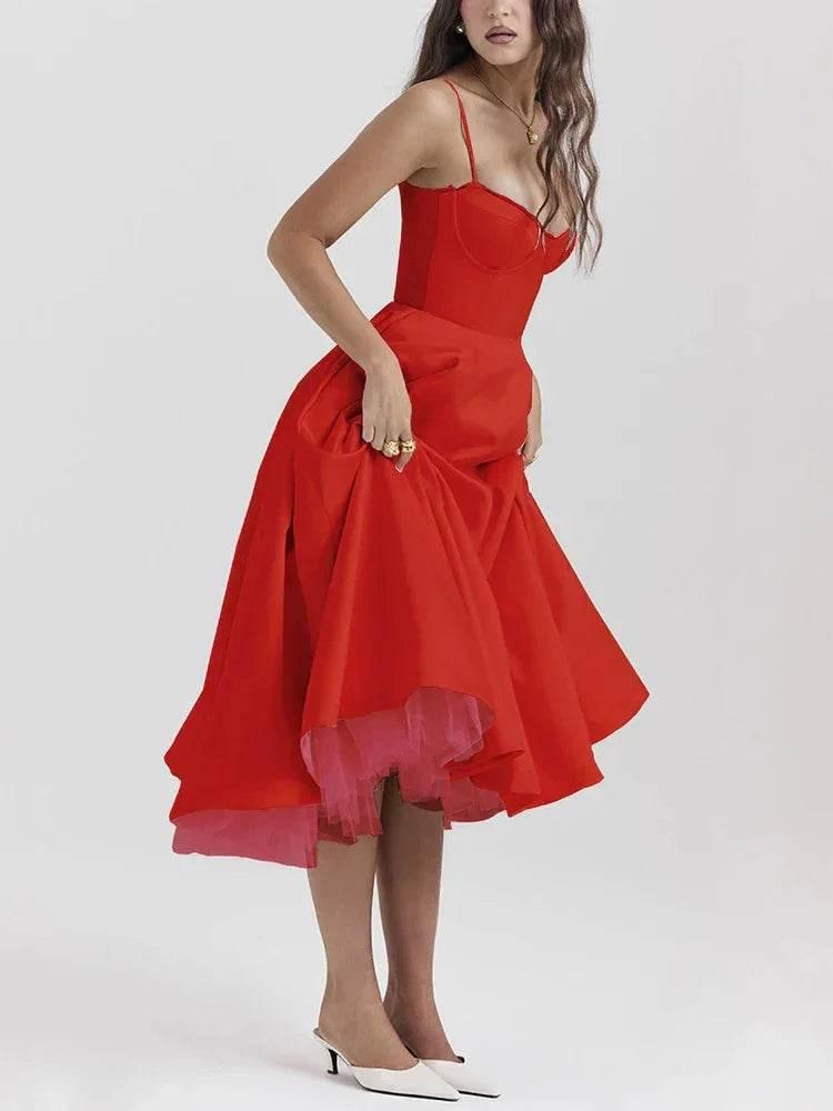 Women's V-Neck Sleeveless Puffy Long Dress – Elegant - ZA-Zola