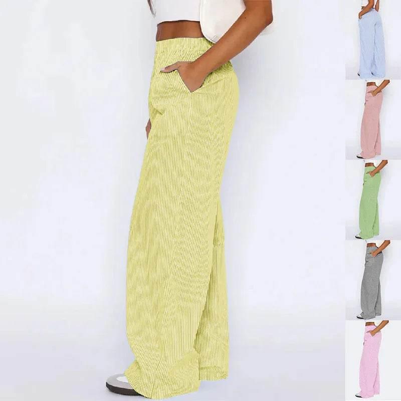 Striped Wide-Leg Pants with Pockets – Chill Fit - ZA-Zola