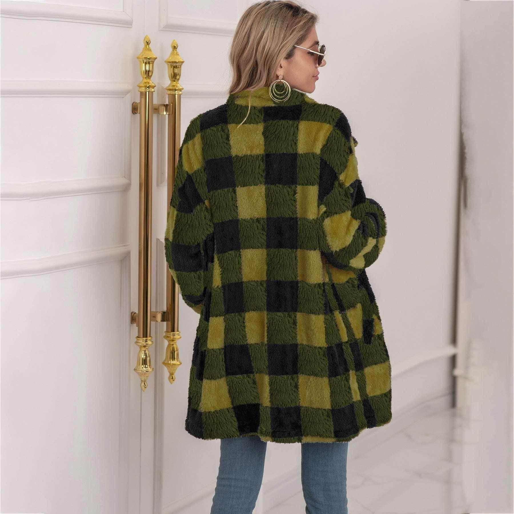 Colorblock Plaid Fleece Jacket for Women - ZA-Zola