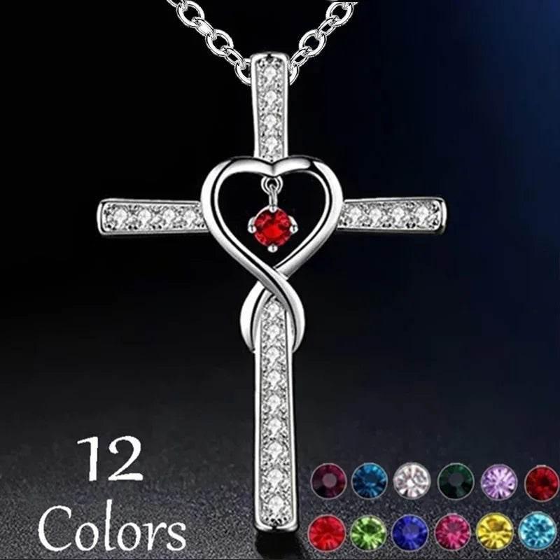 Infinity Love Birthstone Cross Necklace – Women’s Faith - ZA-Zola